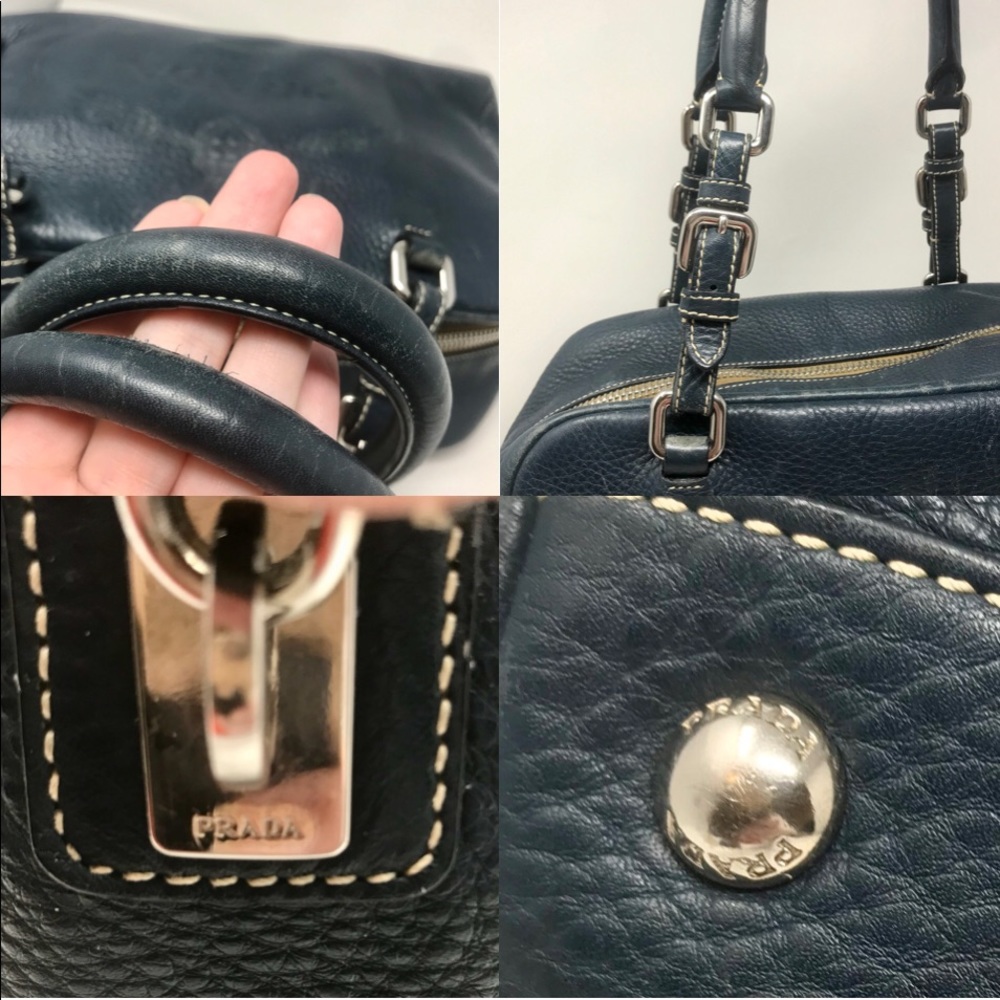 Prada Blue Vitello Daino Embossed Leather Satchel - Picture 5 of 8
